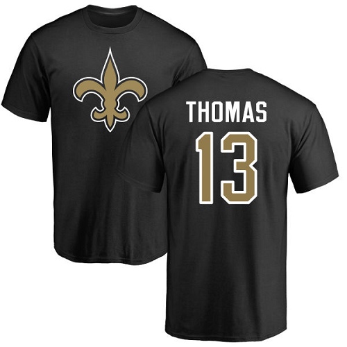 Men New Orleans Saints Black Michael Thomas Name and Number Logo NFL Football #13 T Shirt->new orleans saints->NFL Jersey